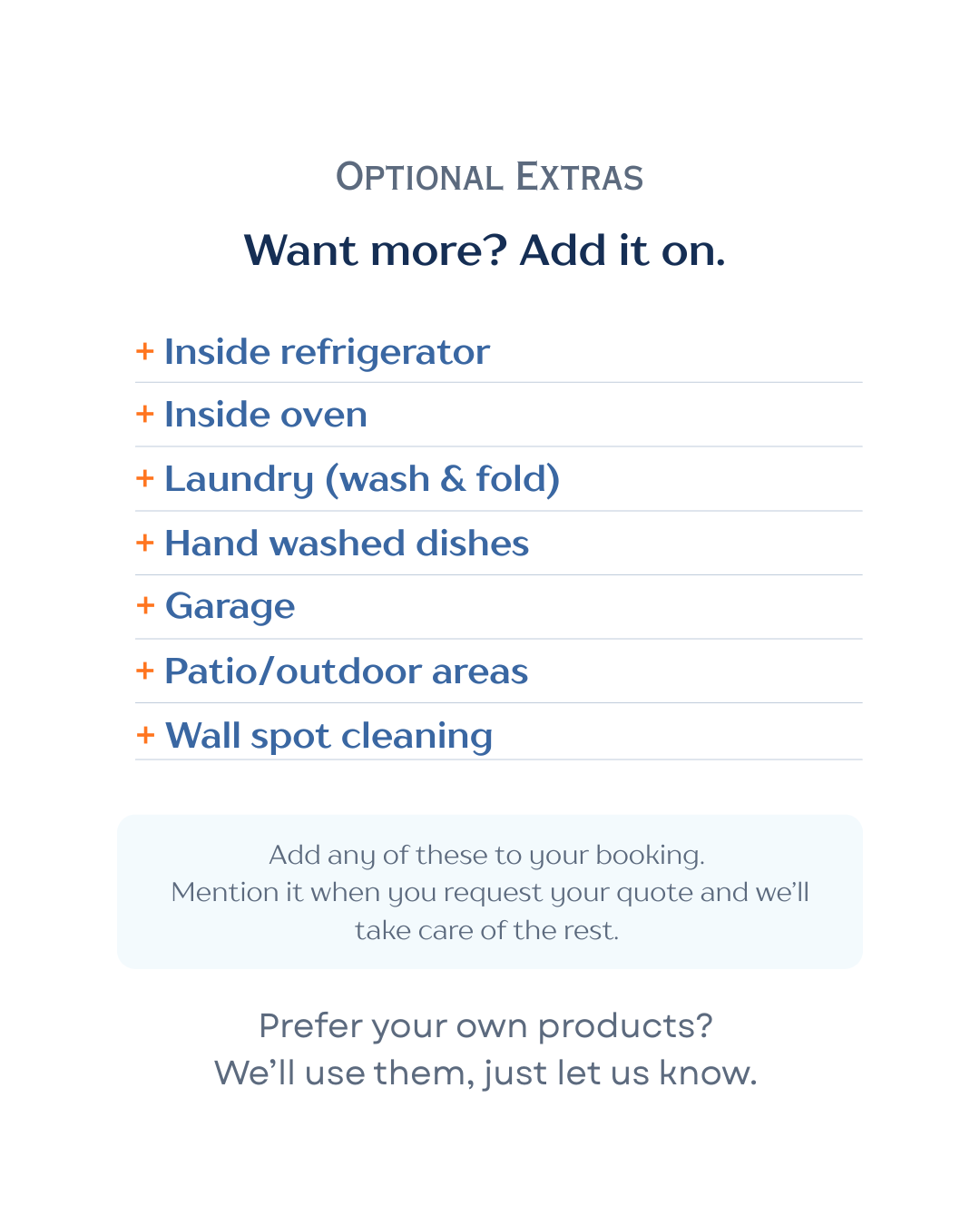 Add-on cleaning requests card