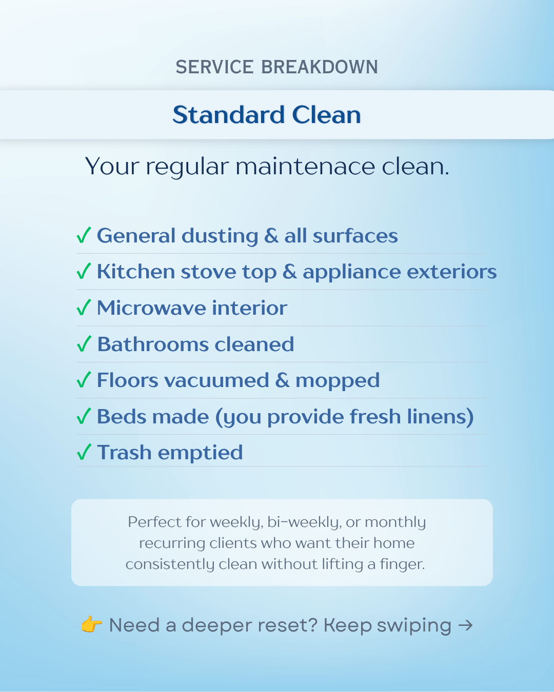 Recurring home cleaning service card